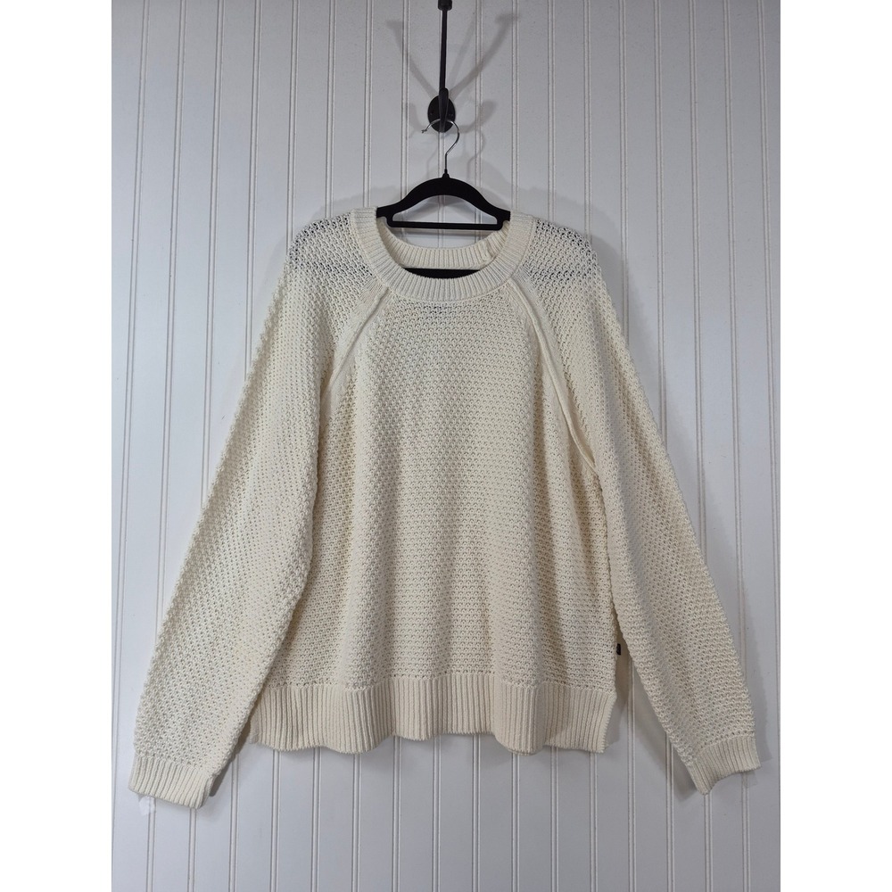 Gap Womens XL Cream Textured Cotton Blend Raglan Crewneck Crochet Sweater